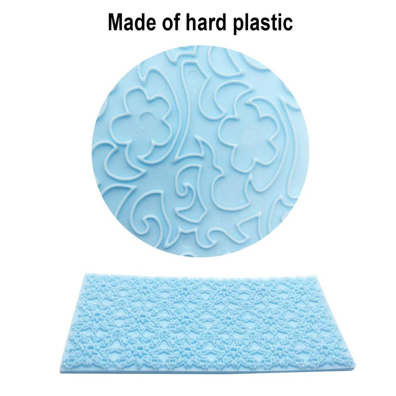Markeny 6 Pack Fondant Impression Mat Set Cake Decor Mold Set-Embossed Tree Bark/Flower/Cobblestone Texture Design Sugarcraft Decor Tool for Chocolate Cupcake Topper Wedding Cake(Blue) - Image 3